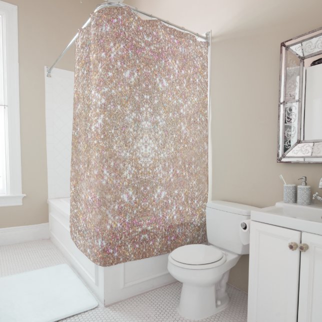 Stylish Champagne Girly Glitter Shower Curtain (In Situ)