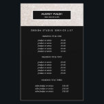 Stylish Champagne pink Salon Pricing & Services Flyer<br><div class="desc">Glamourous and Stylish flyer design displays your services, price list or business information over a digital image of Champagne pink glitter pattern. Black stripe overlay. Includes four customisable headings and body text fields. To adjust layout, enter your text and then use the Customise function to change positioning and font sizes....</div>