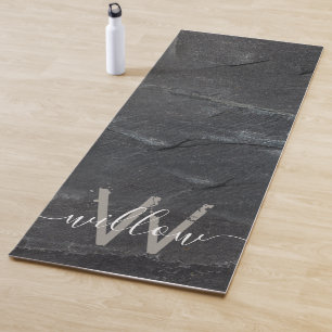 Stylish Charcoal Grey Stone Script Monogram Yoga Mat