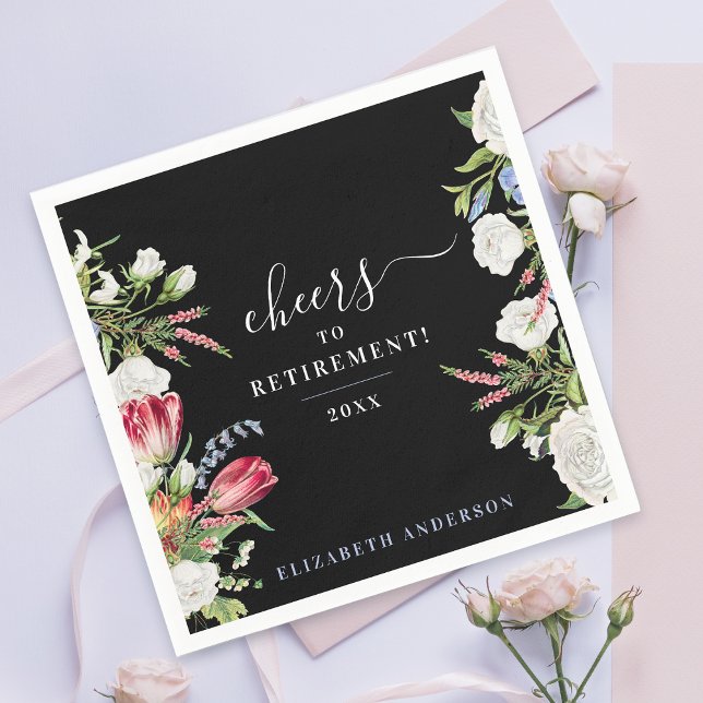 Stylish Cheers Elegant Black Garden Retire Floral Napkin (Creator Uploaded)