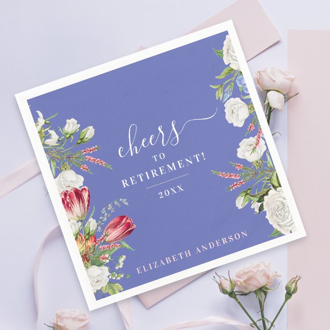 Stylish Cheers Elegant Lavender Retirement Floral Napkin (Creator Uploaded)