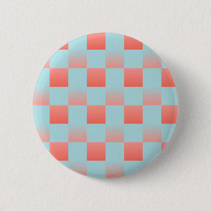 Stylish chequered gradient powder blue coral pink 6 cm round badge