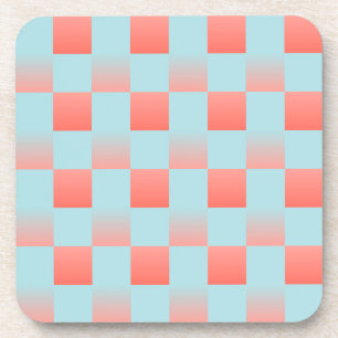 Stylish chequered gradient powder blue coral pink coaster