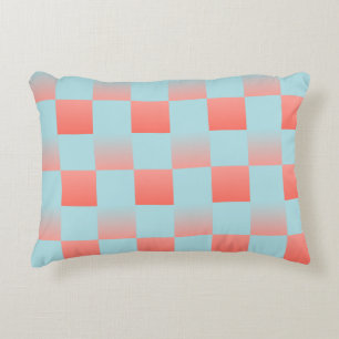 Stylish chequered gradient powder blue coral pink decorative cushion