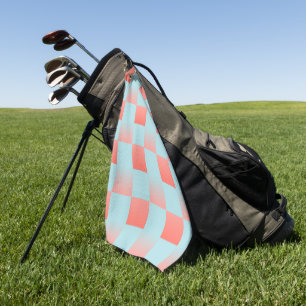 Stylish chequered gradient powder blue coral pink golf towel