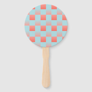 Stylish chequered gradient powder blue coral pink hand fan