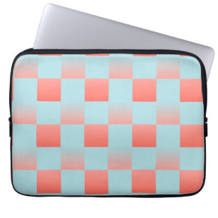 Stylish chequered gradient powder blue coral pink laptop sleeve