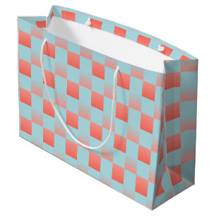 Stylish chequered gradient powder blue coral pink large gift bag