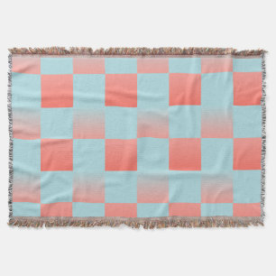 Stylish chequered gradient powder blue coral pink throw blanket