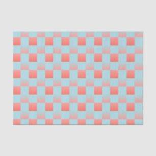 Stylish chequered gradient powder blue coral pink tissue paper