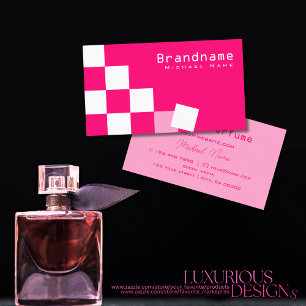 Stylish Chequered Pink and White Professional Chic Business Card