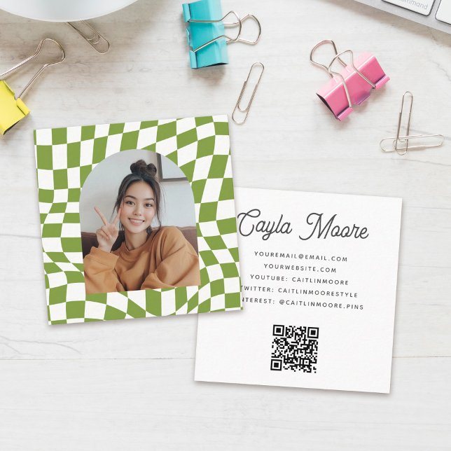 Stylish Chequered Social Media or Graduation Photo Square Business Card (Creator Uploaded)