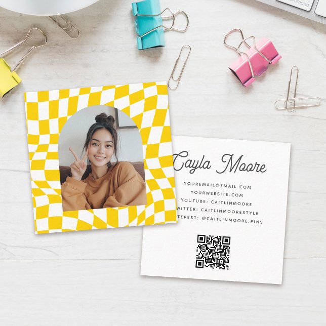 Stylish Chequered Social Media or Graduation Photo Square Business Card (Creator Uploaded)
