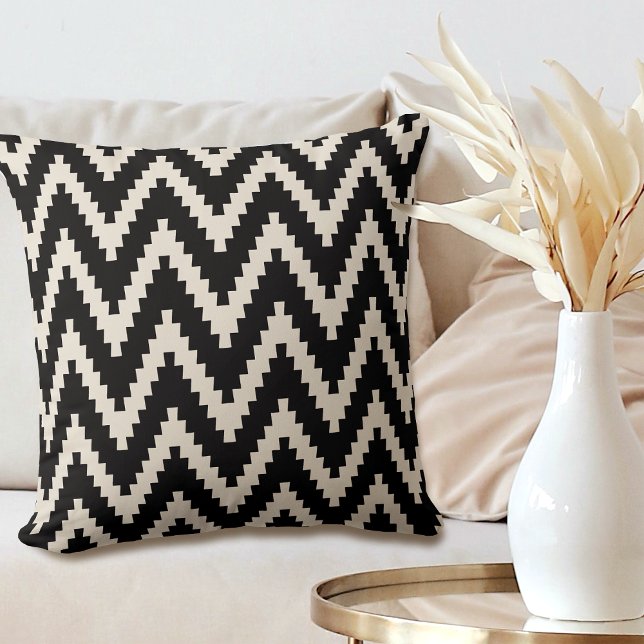 Stylish Chevron Pattern Black Off-white Beige Cushion (Creator Uploaded)