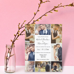 stylish chic 8 photos collage minimalist wedding invitation