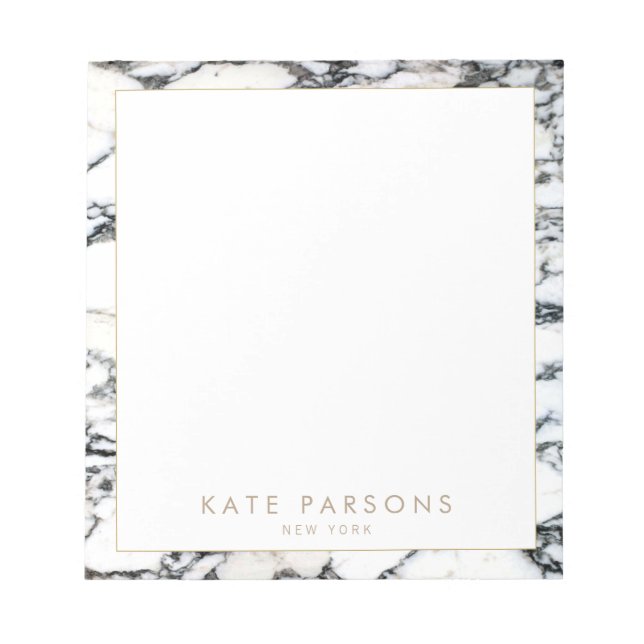 Stylish Chic Black and White Marble Name Notepad (Front)
