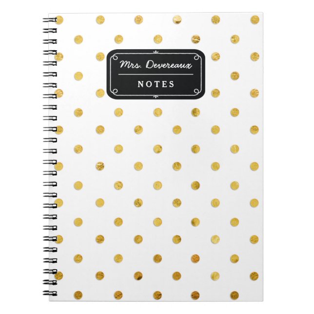 Stylish Chic Black & Gold Polka Dots Personalised Notebook (Front)