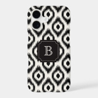 Stylish Chic Black Ivory Diamond Ikat Monogram