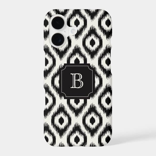 Stylish Chic Black Ivory Diamond Ikat Monogram (Back)