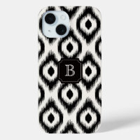 Stylish Chic Black Ivory Diamond Ikat Monogram