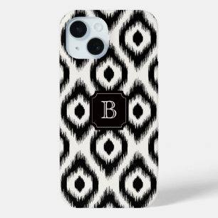Stylish Chic Black Ivory Diamond Ikat Monogram iPhone 15 Case