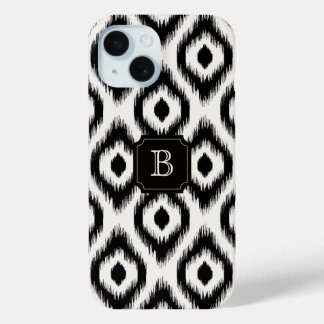 Stylish Chic Black Ivory Diamond Ikat Monogram iPhone 15 Case