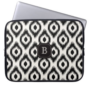 Stylish Chic Black Ivory Diamond Ikat Monogram Laptop Sleeve