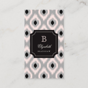 Stylish Chic Black Pink Diamond Ikat Monogram Business Card