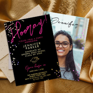 Stylish Chic Black Pink Glitter School Grad Photo