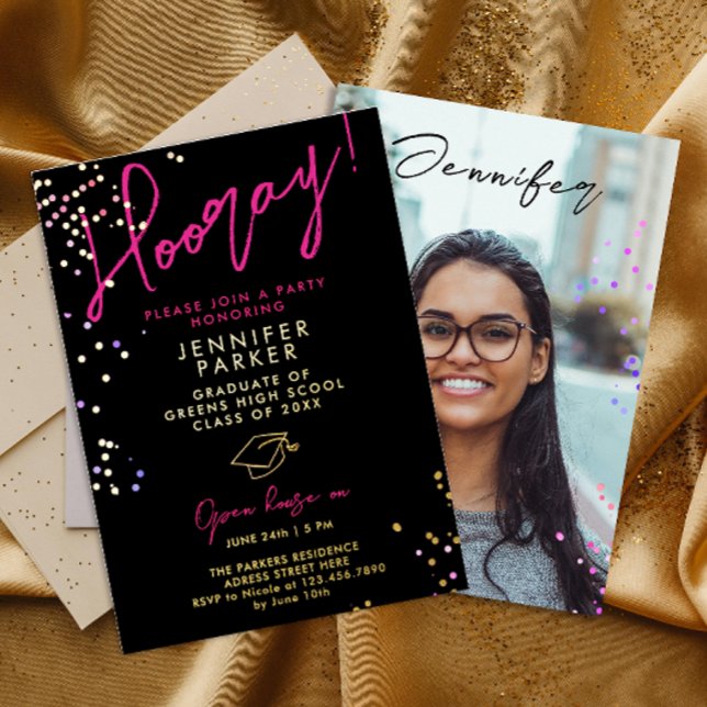 Stylish Chic Black Pink Glitter School Grad Photo (Creator Uploaded)