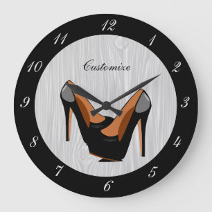 Stylish Chic Black White High Heels Fashion Large Clock