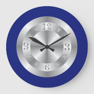 Stylish Chic Blue And Silver Grey Numbers Large Clock