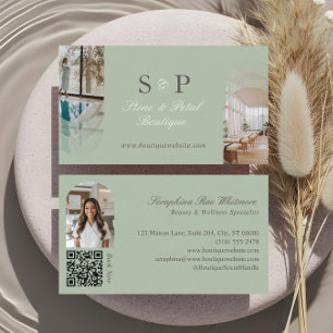 Stylish Chic Elegant Arch Photos Monogram QR Code Business Card