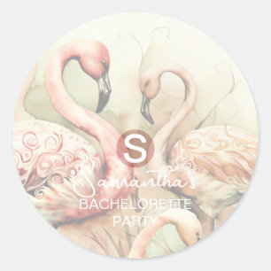 Stylish Chic Flamingo Monogram Personalised Classic Round Sticker