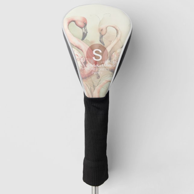 Stylish Chic Flamingo Monogram Personalised Golf Head Cover (Front)