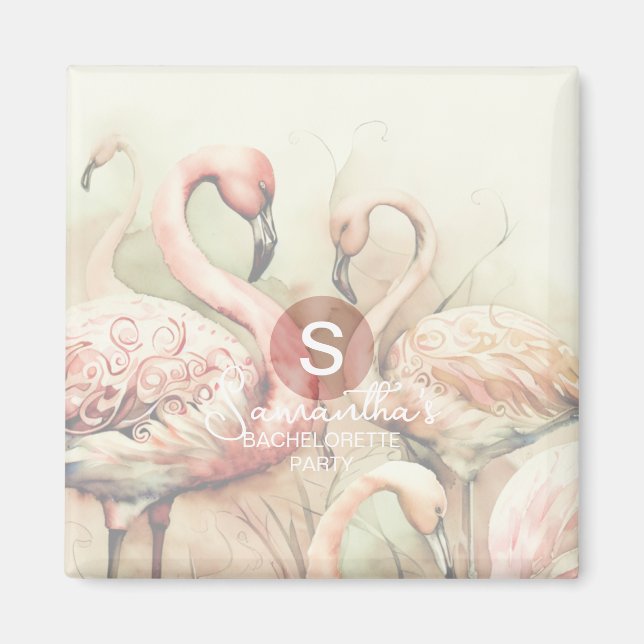Stylish Chic Flamingo Monogram Personalised Magnet (Front)
