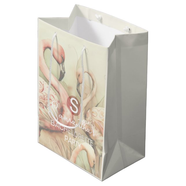 Stylish Chic Flamingo Monogram Personalised Medium Gift Bag (Front Angled)
