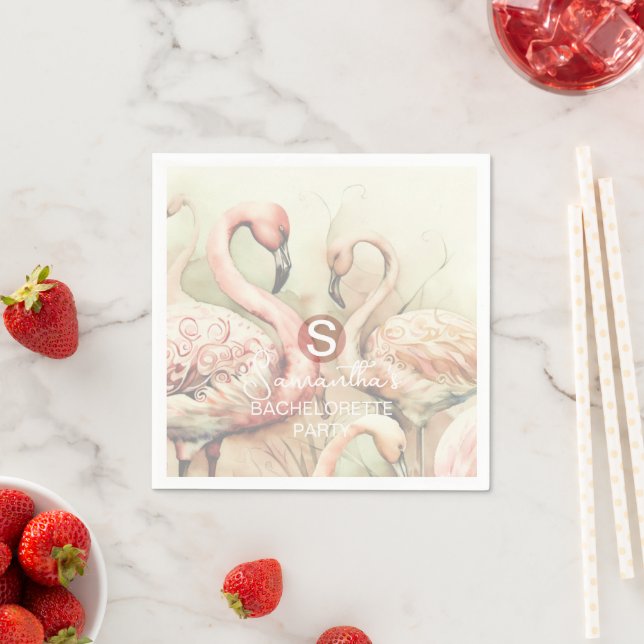 Stylish Chic Flamingo Monogram Personalised Napkin (Insitu)
