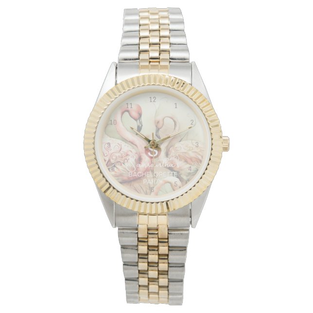 Stylish Chic Flamingo Monogram Personalised Watch (Front)