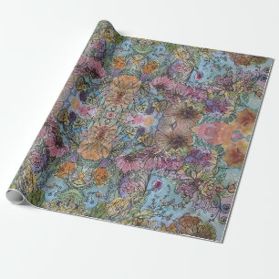 Stylish Chic Flower Garden Watercolor Painting  Wrapping Paper