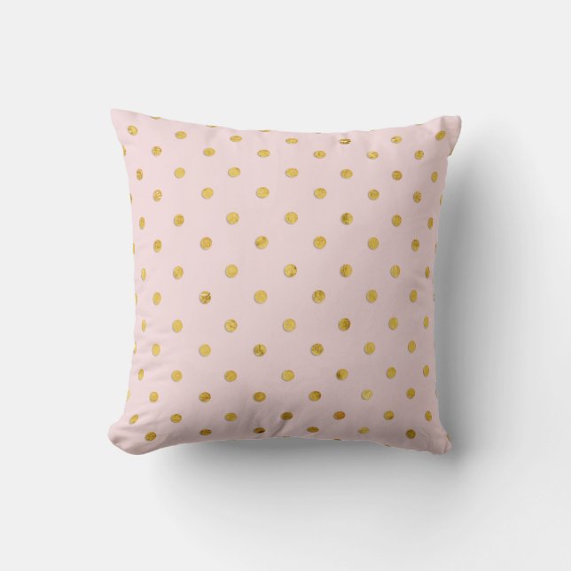 Stylish Chic Girly Blush Pink & Gold Polka Dots Cushion (Front)