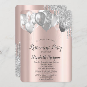 Stylish Chic Glitter Drips Balloons Retirement Invitation
