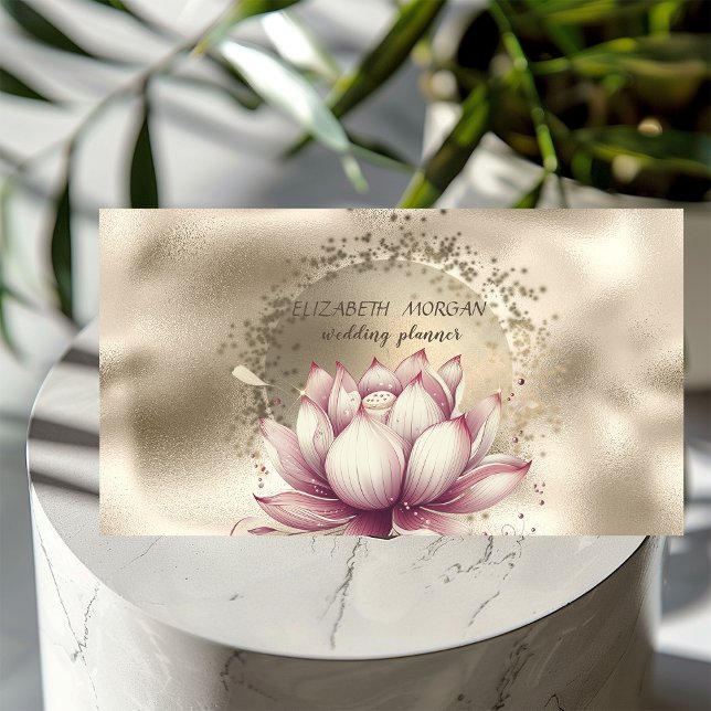 Stylish Chic Gold Confetti Glitter Lotus Metallic  Business Card (Creator Uploaded)