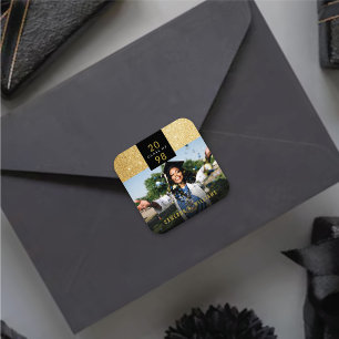 Stylish Chic Gold Glitter Modern Graduation Photo Square Sticker