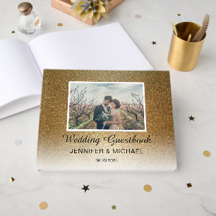 Stylish Chic gold gradient photo couple Wedding Guest Book