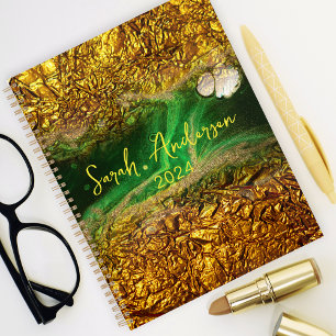 Stylish Chic Gold Metallic Foil Green Year 2024 Planner