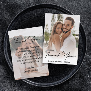 stylish chic handwritten wedding photo thank you card