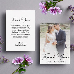 stylish chic handwritten wedding photo thank you card