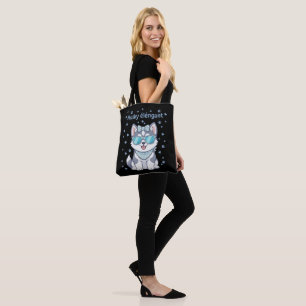 Stylish & Chic Husky Puppy with Sunglasses and Bow Tote Bag