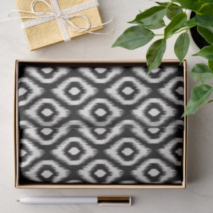 Stylish Chic Mod Black Ivory Diamond Ikat Pattern Tissue Paper